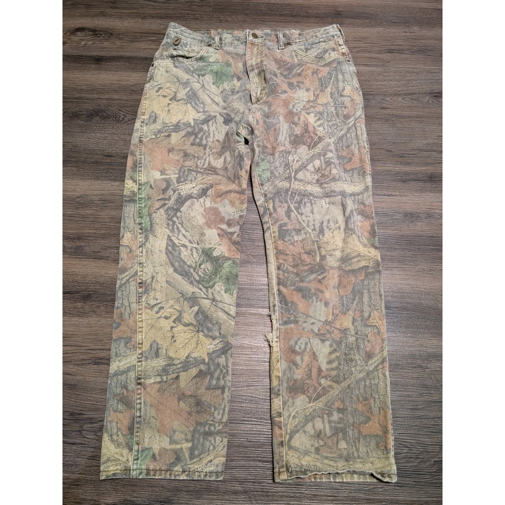 Wrangler Rugged Wear Mens Camo Pants Advantage Timber Distressed 36x30 READ